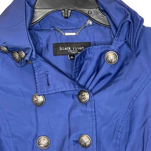 Black Rivet Jacket Size XS Blue Womens Button Up Lined Cotton Blend Hooded Coat - Picture 2 of 8